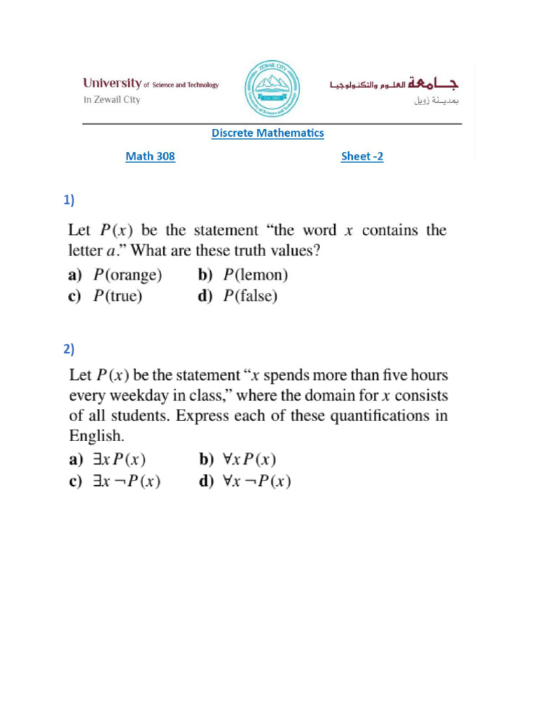 Math 308 Sheet 2 | PDF