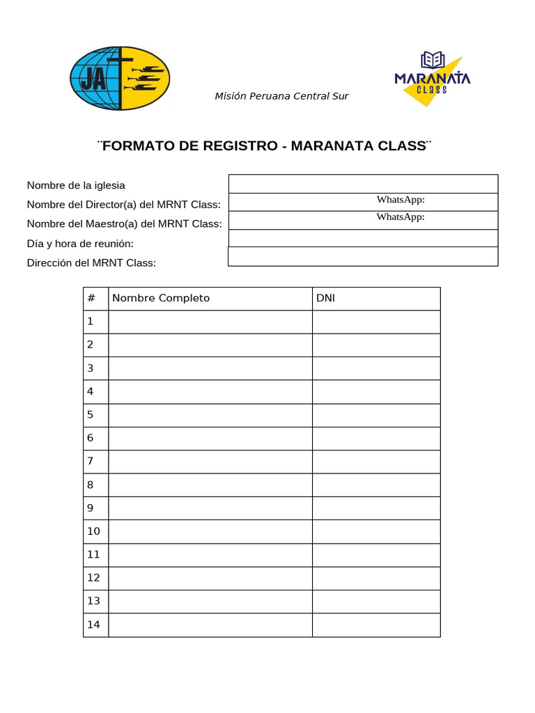 FORMATO DE REGISTRO MRNT Class Word | PDF