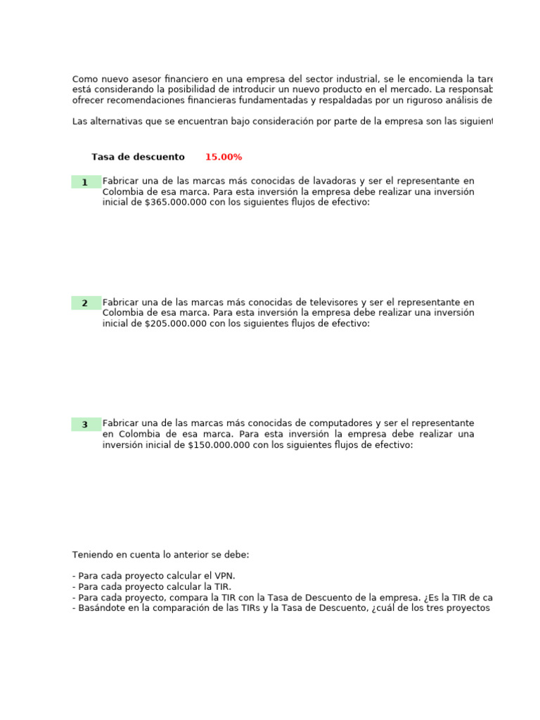 Cálculo de TIR y VPN en Excel | PDF | Flujo de caja descontado ...
