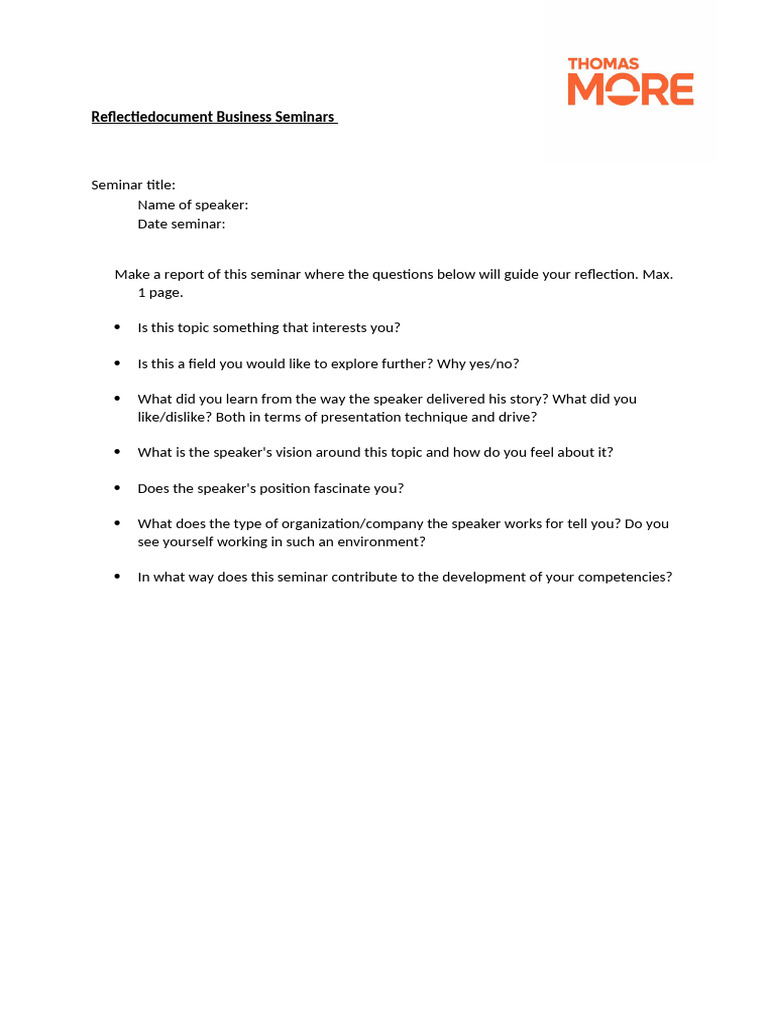 Business Seminar Reflection Report | PDF