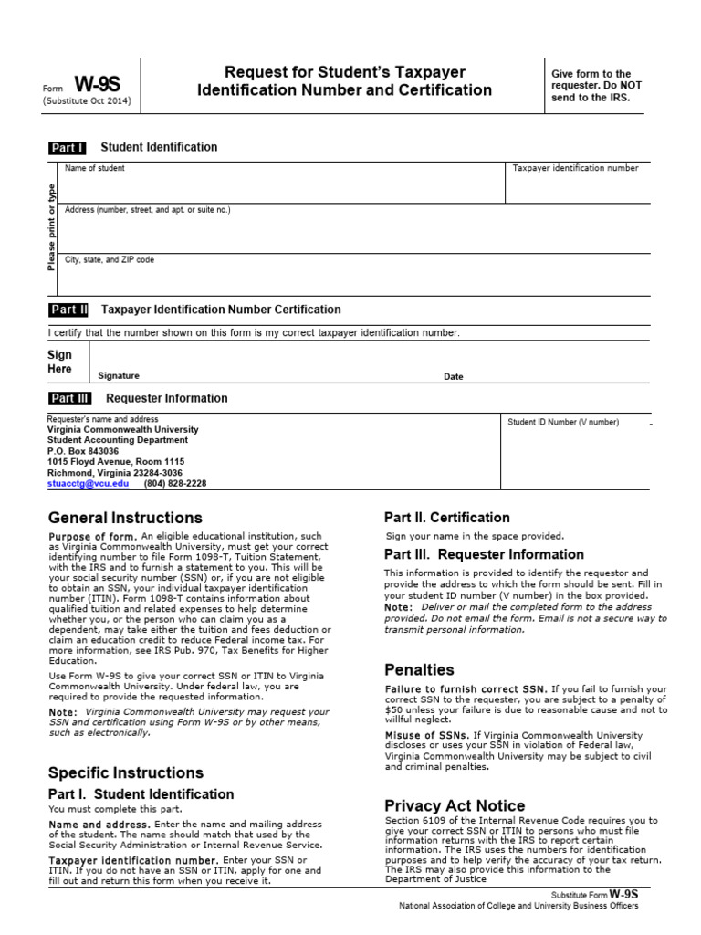 W-9S Form Instructions for Students | PDF | Social Security Number ...