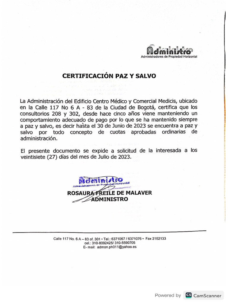 Certificación Paz y Salvo Cinco Años Antes | PDF