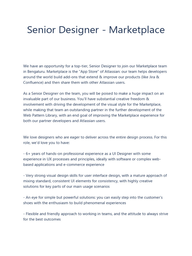 Senior Designer Role at Atlassian Marketplace | PDF | User Interface