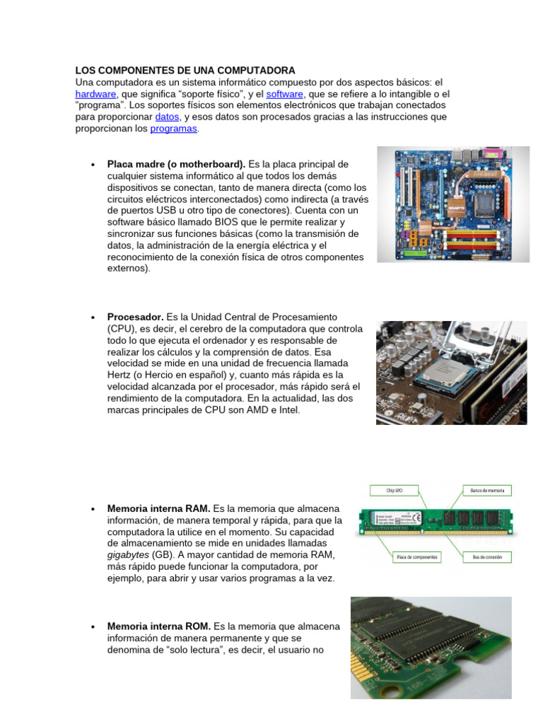 Los Componentes de Una Computadora | PDF | Hardware de la computadora ...
