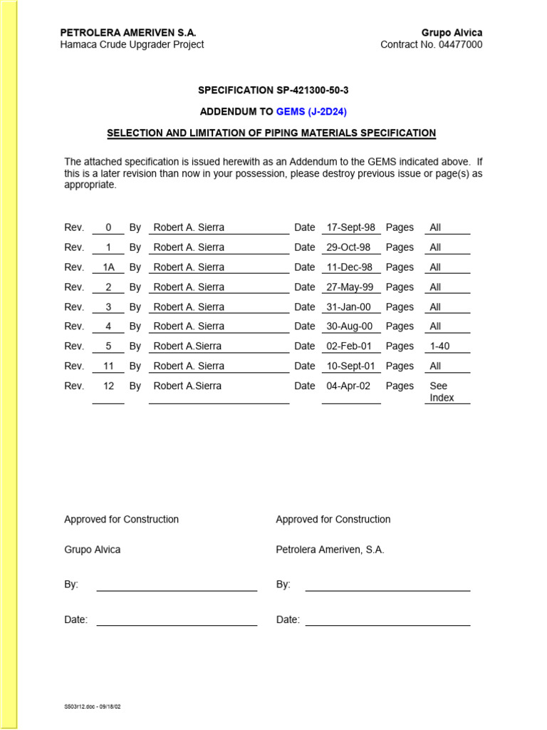 Piping Material Specification Addendum | PDF | Pipe (Fluid Conveyance ...