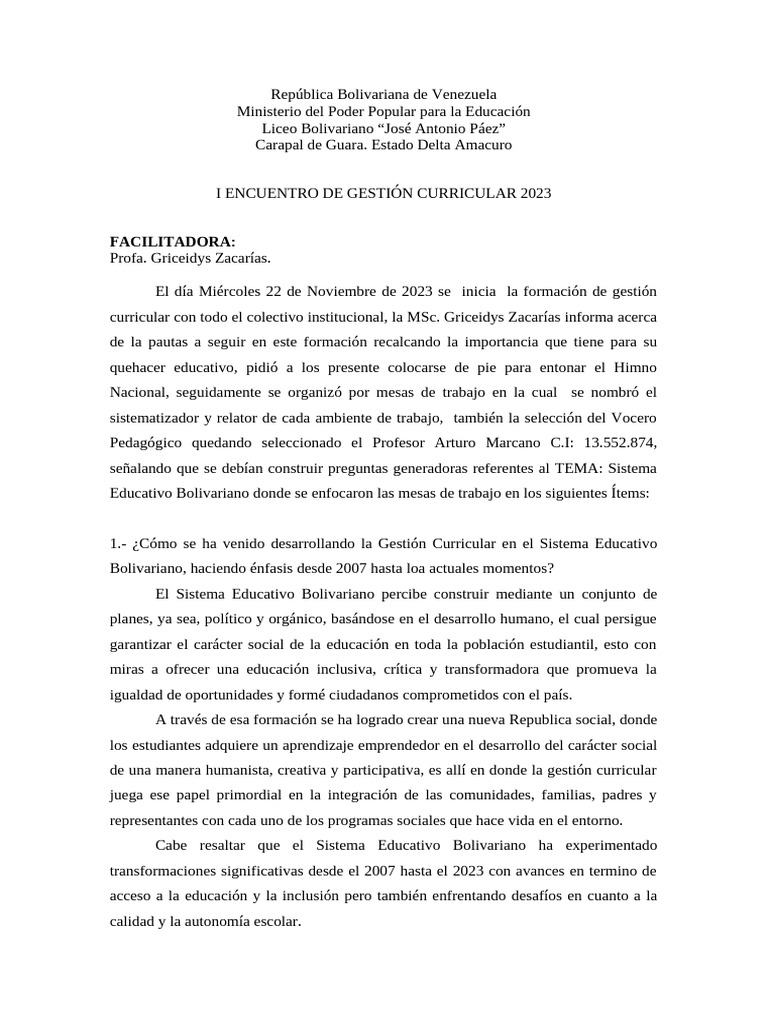 Formación en Gestión Curricular 2023 | PDF | Evaluación | Plan de estudios