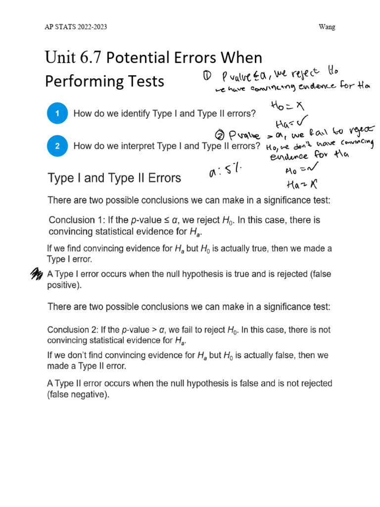 Potential Errors in AP Stats Testing | PDF