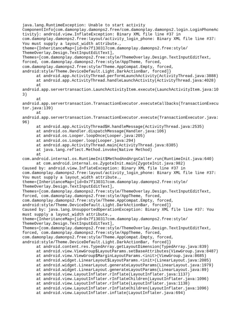 InflateException in Login Activity | PDF | Java (Programming Language ...