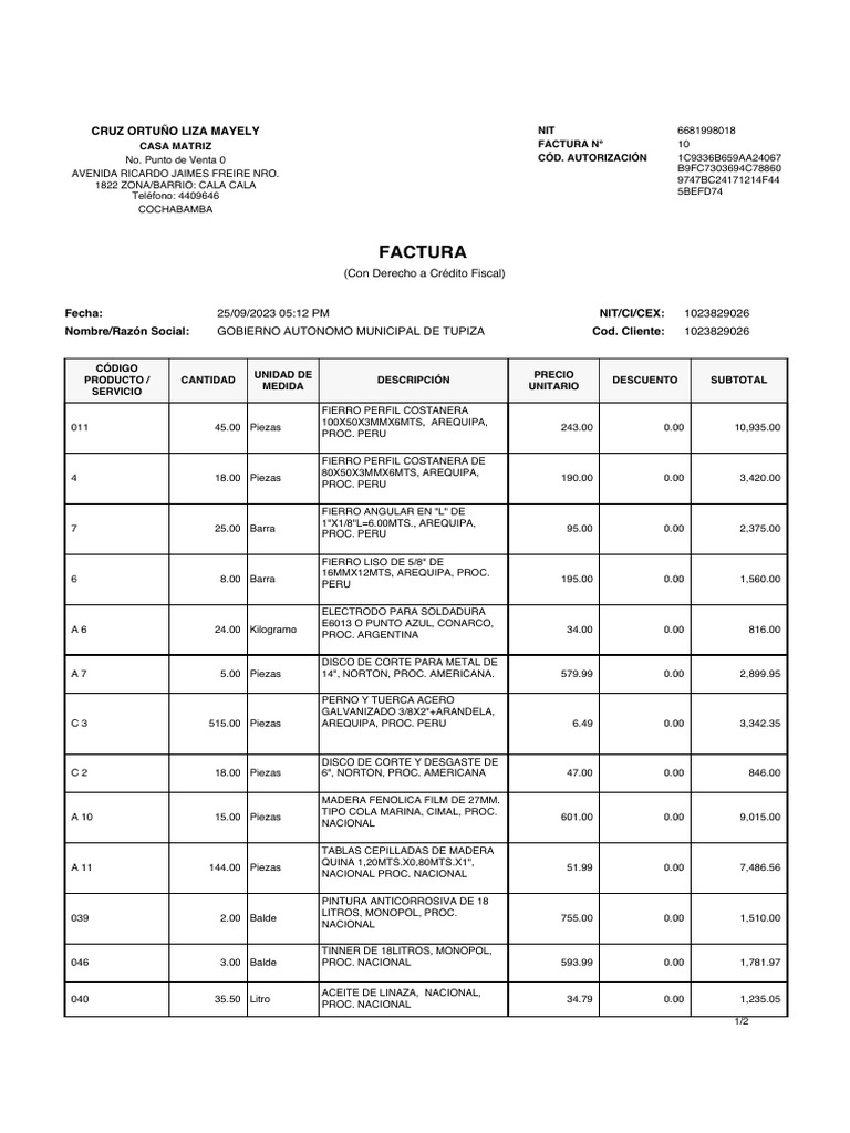 Factura de Compra de Materiales 2023 | PDF