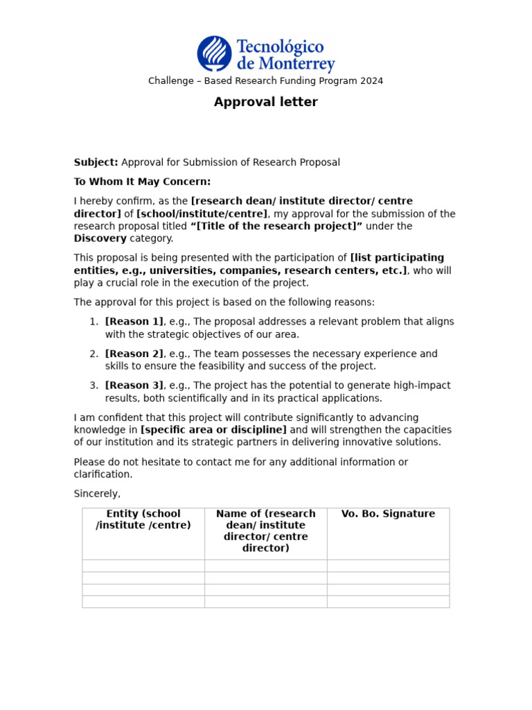 Research Proposal Approval Letter | PDF