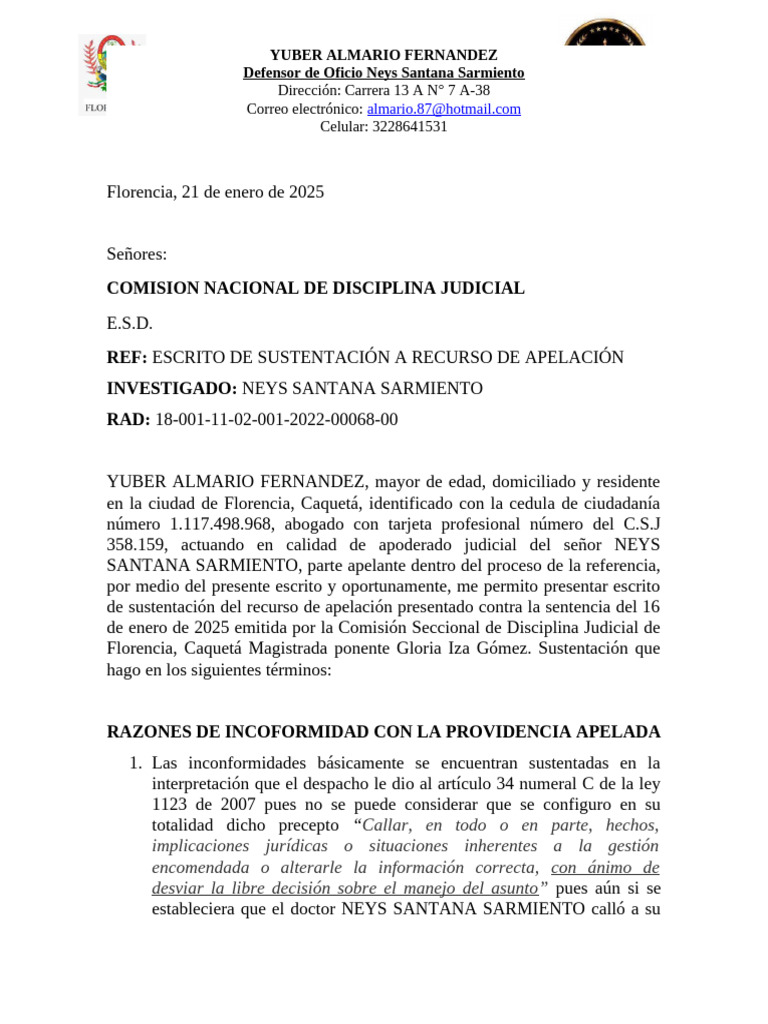 Apelación de Neys Santana Sarmiento | PDF | Debido al proceso | Derecho ...