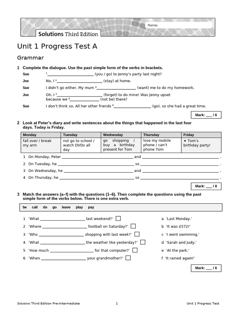 Sol3e Preint U1 Progress Test A | PDF