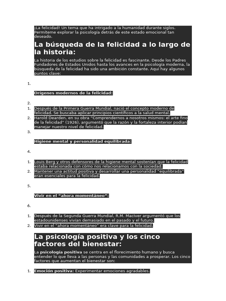 Psicología de la Felicidad y Bienestar | PDF