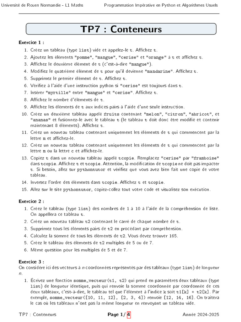 TP7 : Conteneurs en Python | PDF | Dé | Python (Langage de programmation)