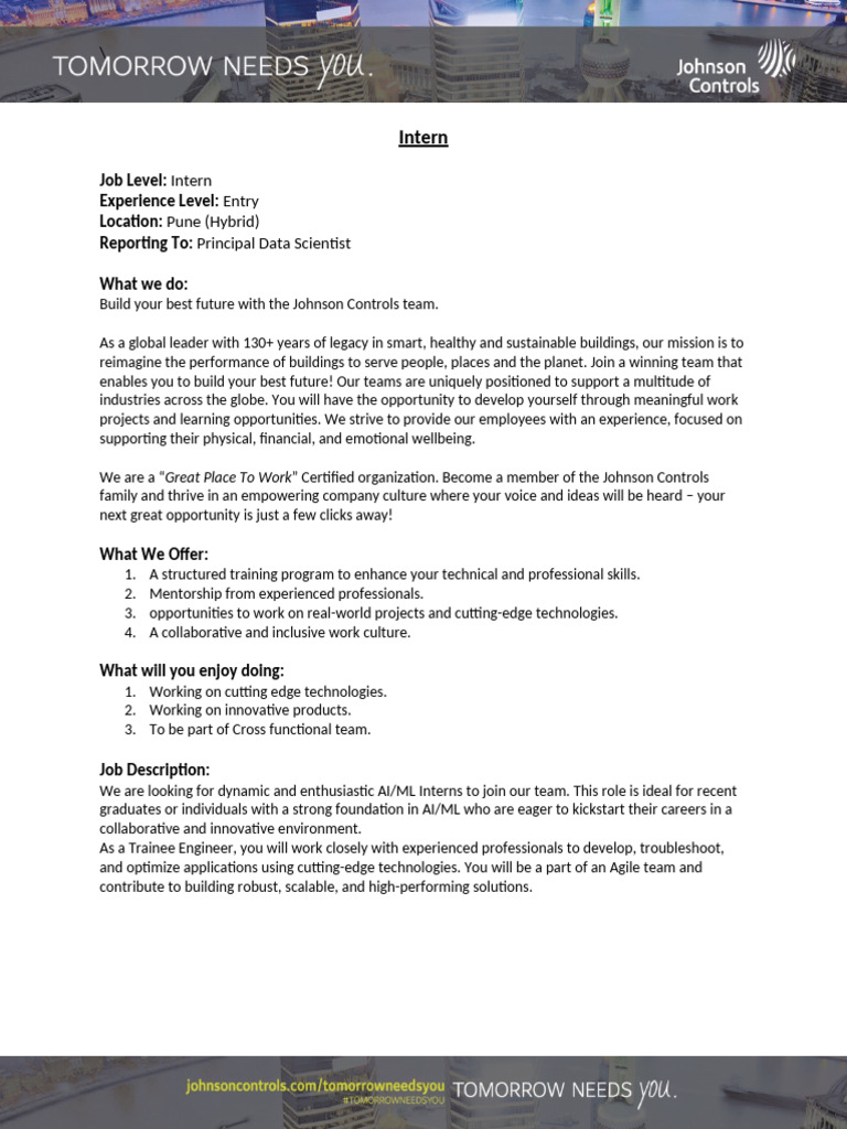 AI/ML Intern Position at Johnson Controls | PDF | Machine Learning ...