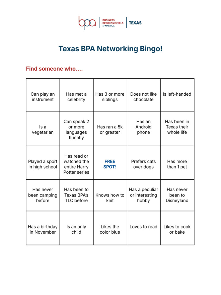 Networking Bingo | PDF