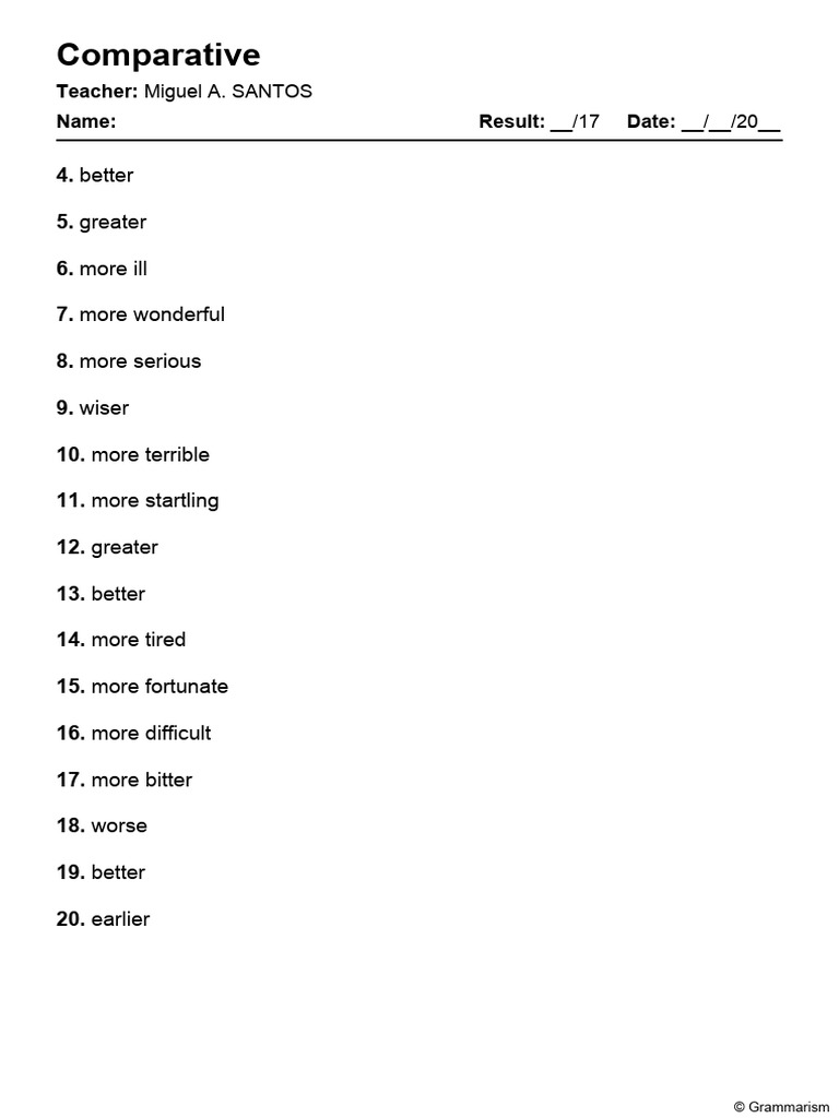 Grammarism Comparative Test 1 Answers | PDF