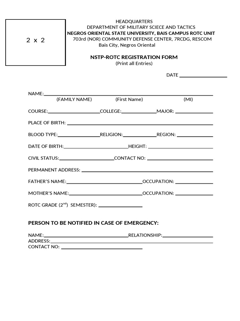 ROTC Enrollment Form 2025 Guide | PDF