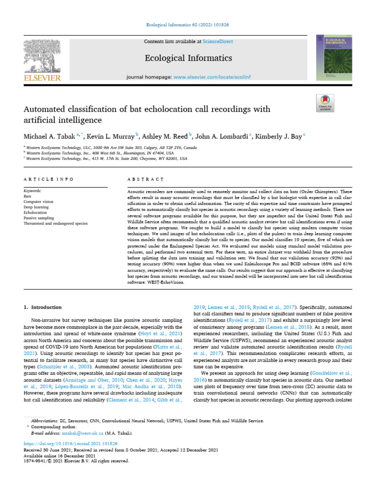 Automated classification of bat echolocation call recordings with ...