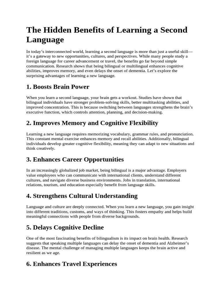 The Hidden Benefits of Learning a Second Language PDF