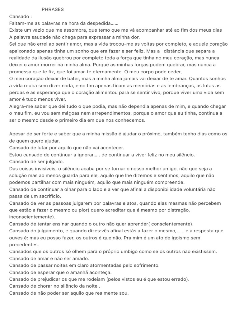 Reflexões sobre Amor e Cansaço Emocional | PDF | Amor | Dor