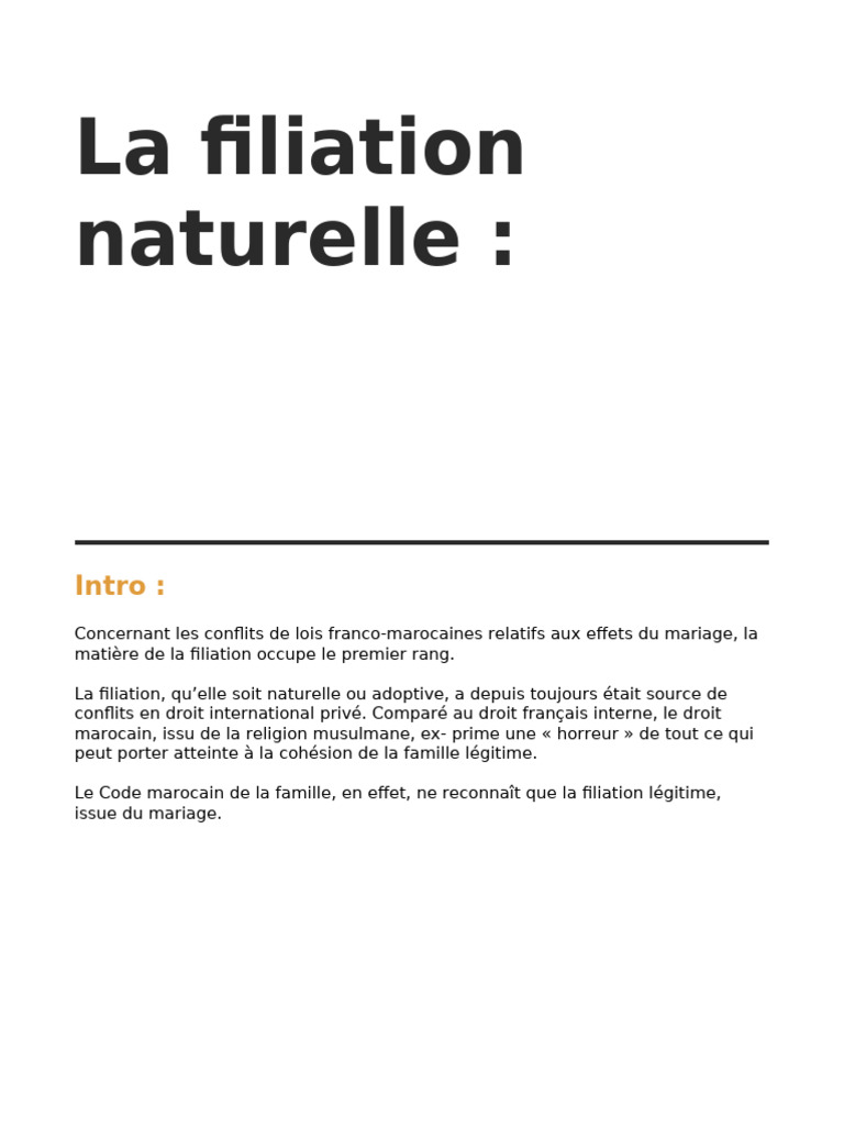 Filiation naturelle en droit franco-marocain | PDF | Loi | Filiation ...