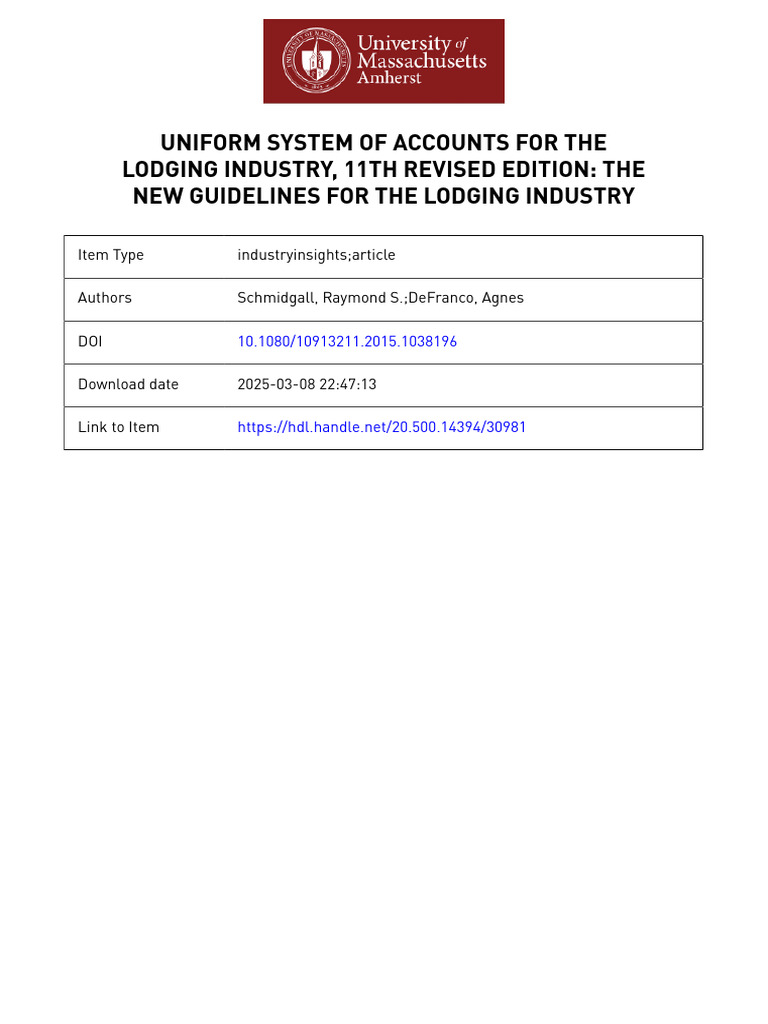 Uniform System of Accounts For The Lodging Industry 11th Revised ...