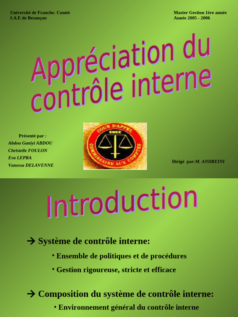 Appreciation Du Controle Interne | PDF | Contrôle interne | Audit