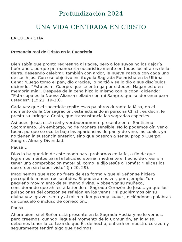 Presencia Real de Cristo en la Eucaristía | PDF | eucaristía | Cristo ...