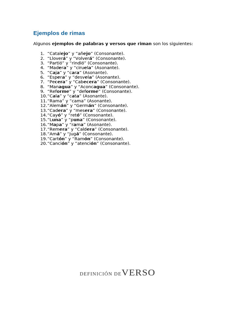 Ejemplos de Rimas en Versos | PDF | Metro (poesía) | Rima