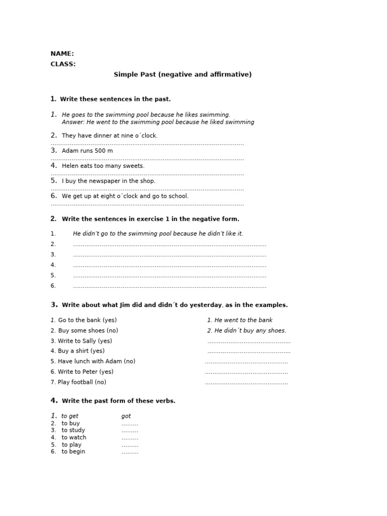 SIMPLE PAST TENSE-Negative Affirmative | PDF