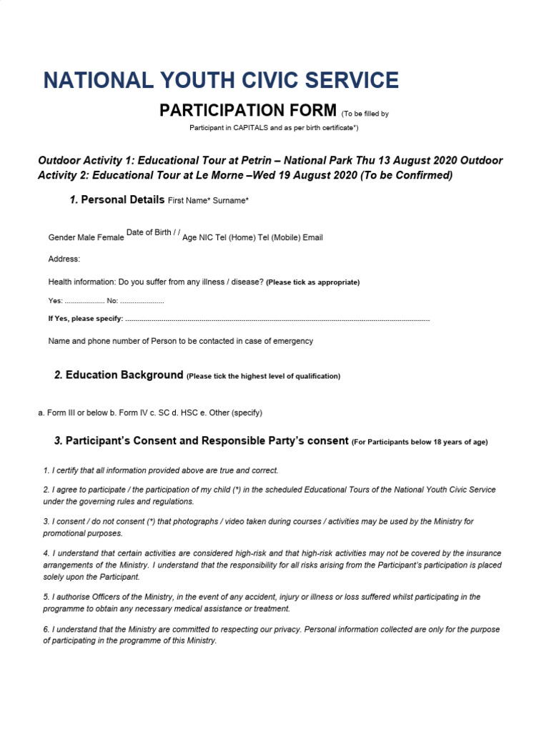 Participation Form NYCS Educational Tour | PDF
