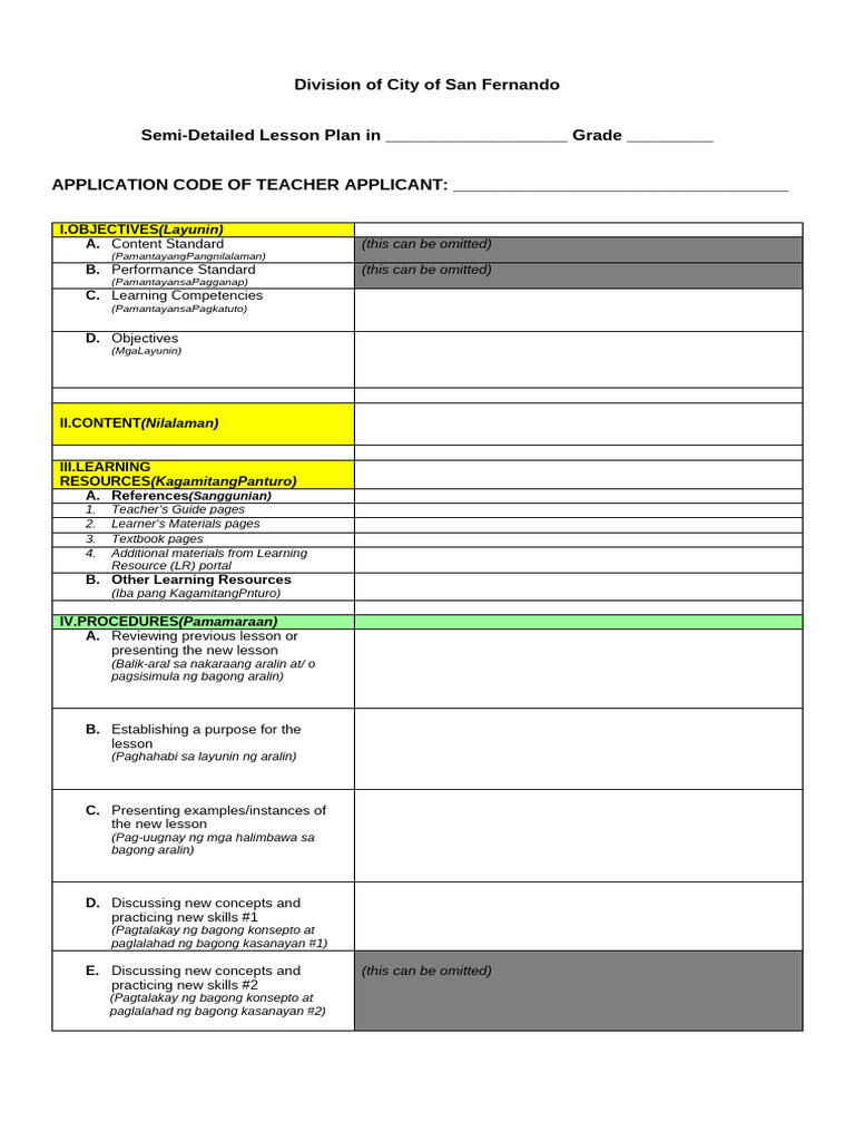 San Fernando City Lesson Plan Template | PDF | Procedural Knowledge ...