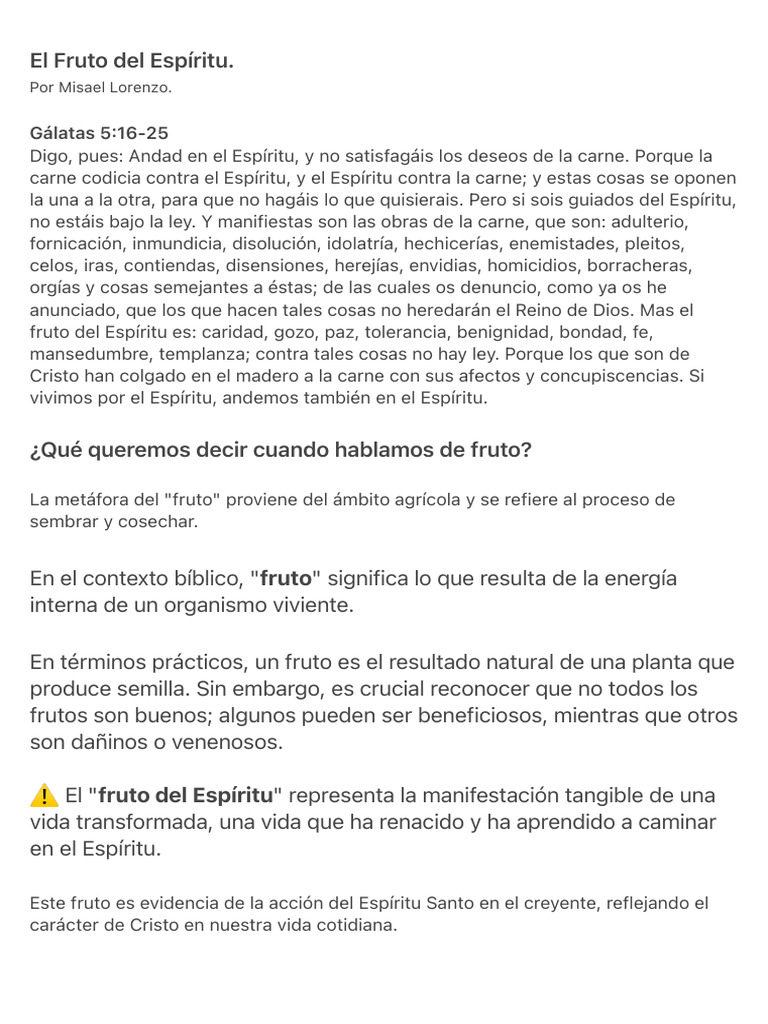 El Fruto del Espíritu en la Vida Cristiana | PDF | Fruto Del Espiritu ...