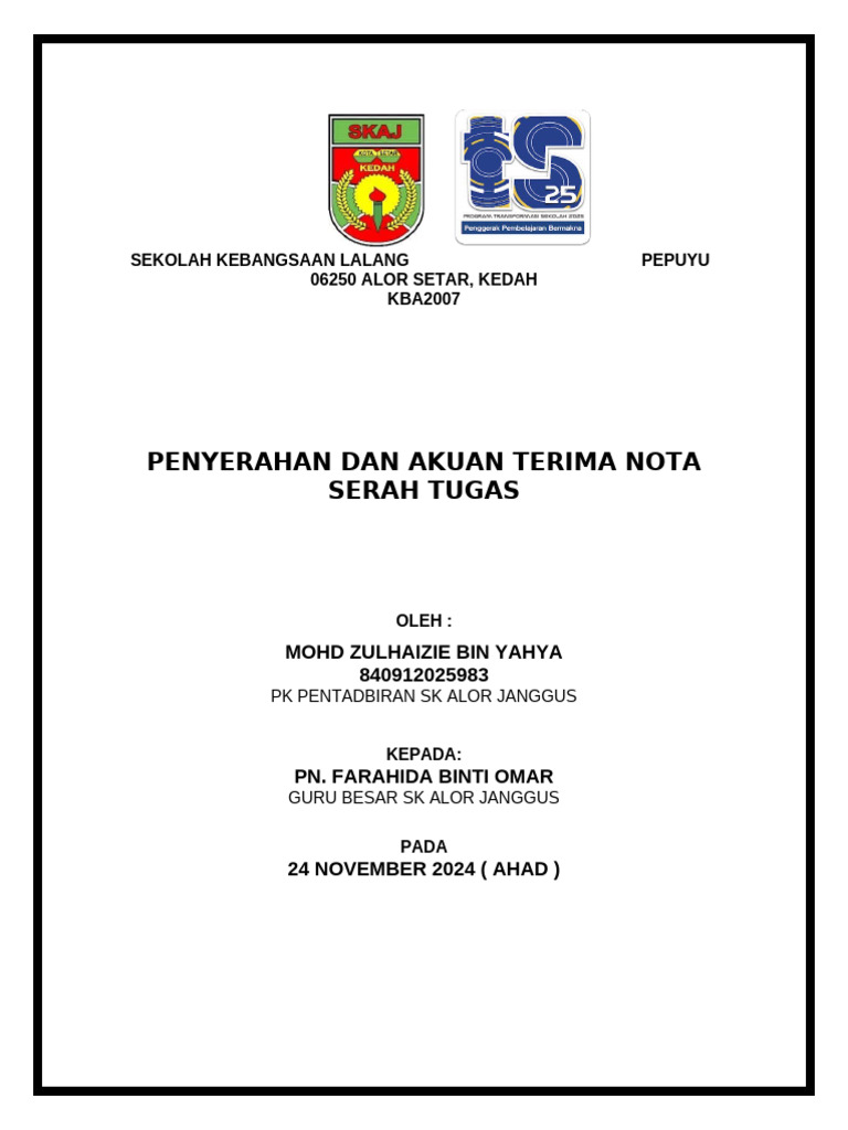 Nota Serah Tugas PK P Skaj | PDF