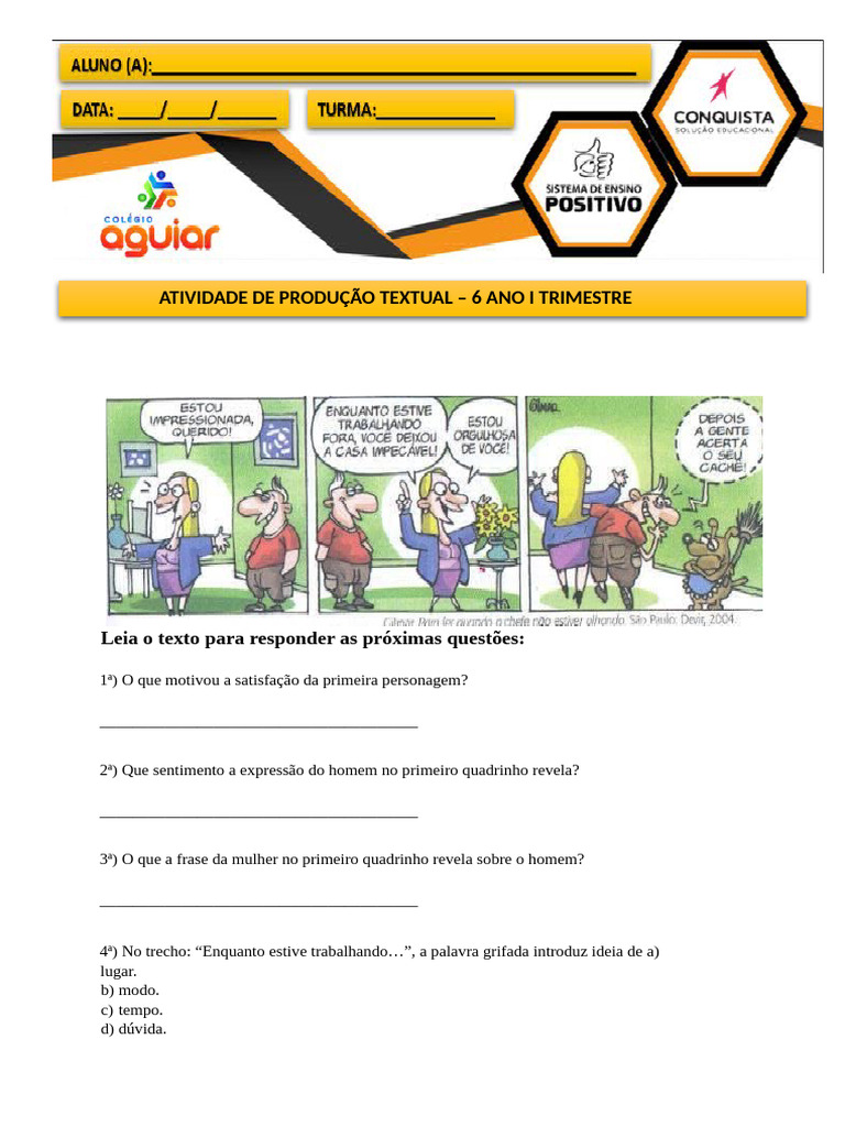 Atividade de Produção Textual 6º Ano | PDF