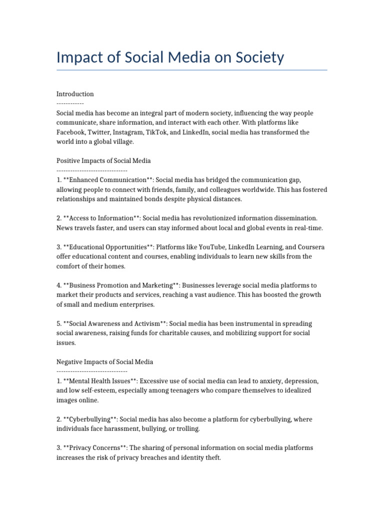Impact of Social Media On Society | PDF | Social Media | Popular ...