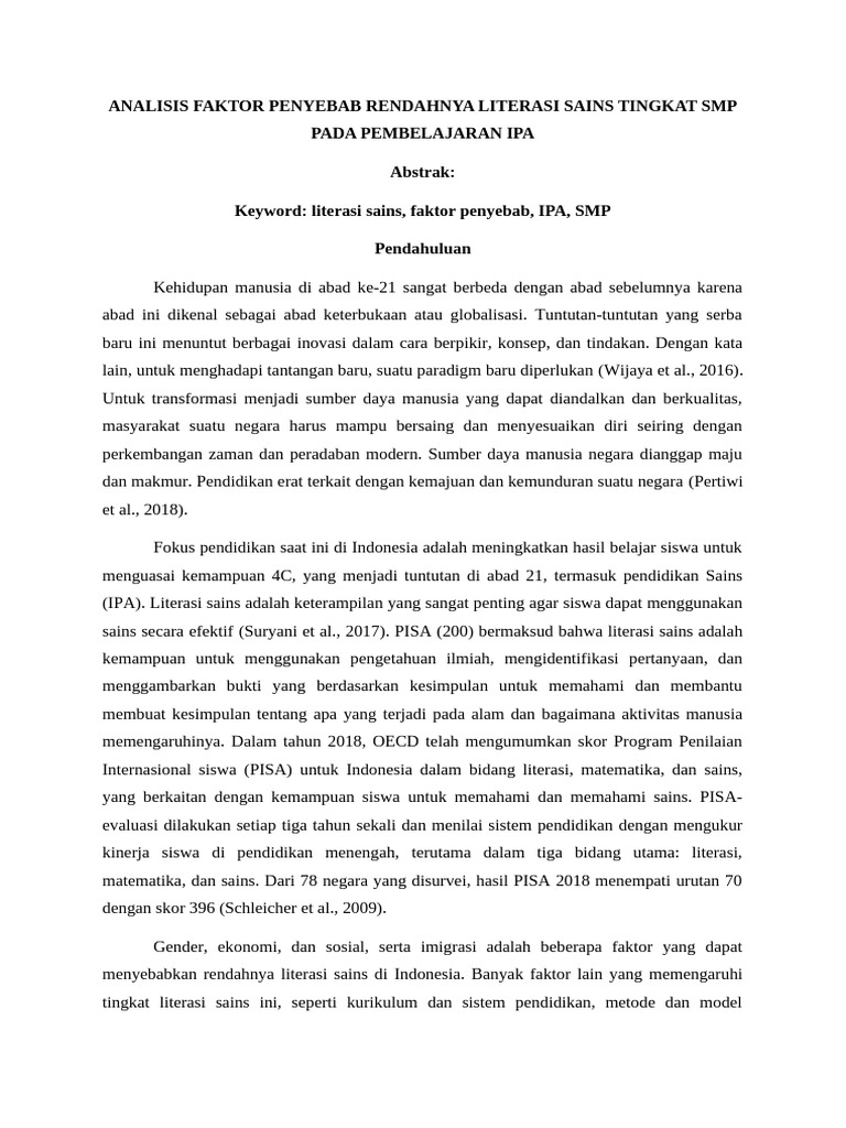 Penyebab Rendah Literasi Sains SMP | PDF