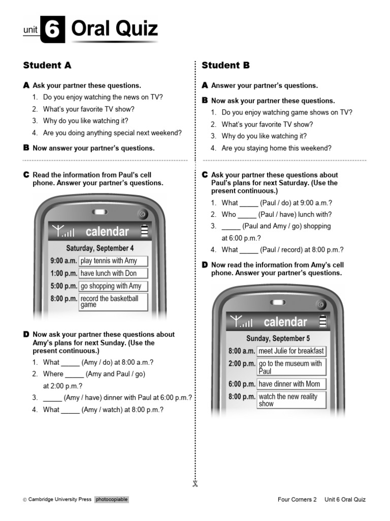Four Corners 2 Unit 6 Oral Quiz Guide | PDF