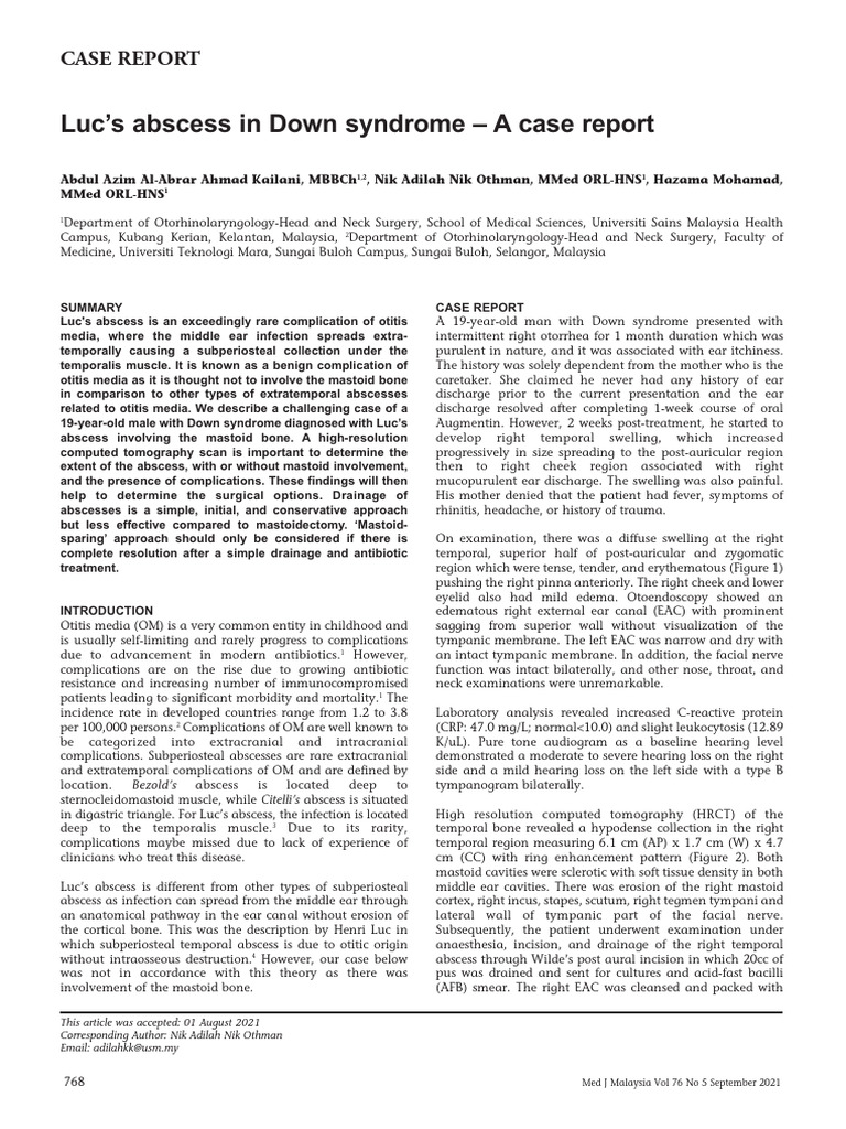 Luc's Abscess: A Rare Otitis Media Case | PDF | Diseases And Disorders ...