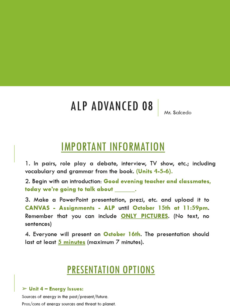ALP Presentation Guidelines and Topics | PDF