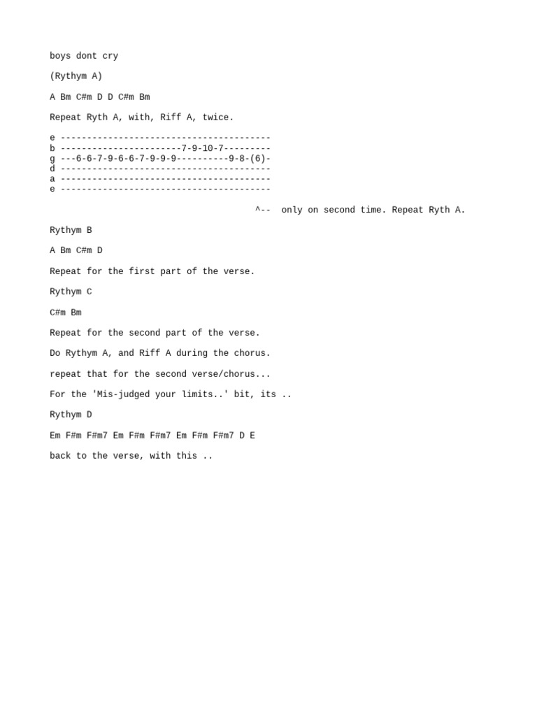 Boys Don't Cry Guitar Tab Guide | PDF