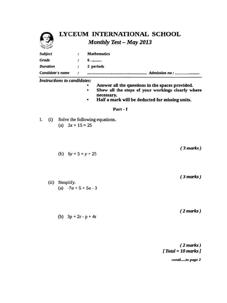 Grade 6 Maths May 2013 Pdf