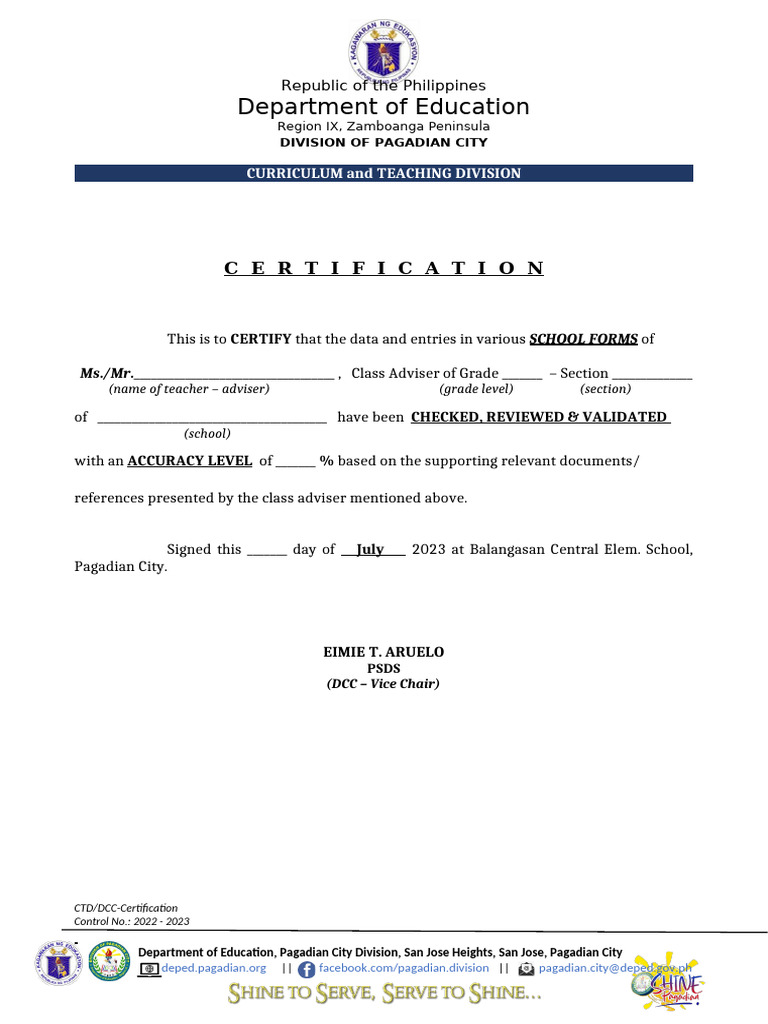 Certification of School Form Accuracy | PDF