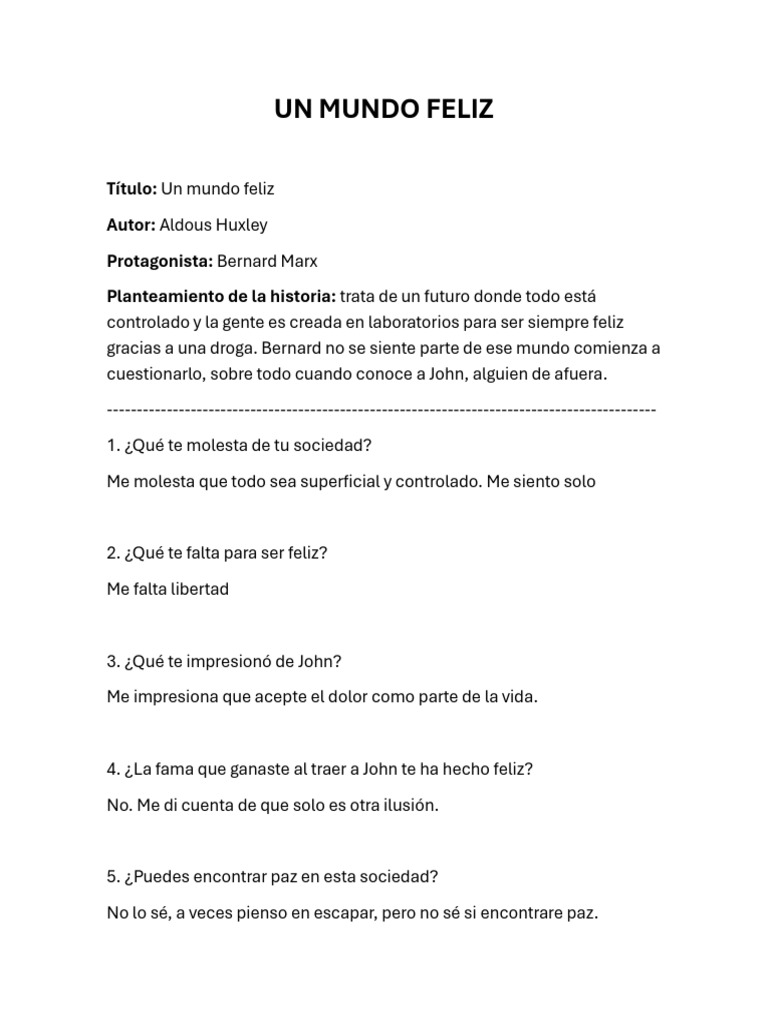 Un mundo feliz: Análisis y reflexiones | PDF