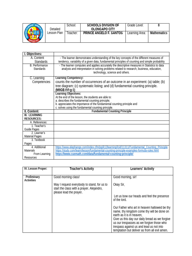 A Detailed Lesson Plan in Mathematics 8 | PDF | Learning | Statistics