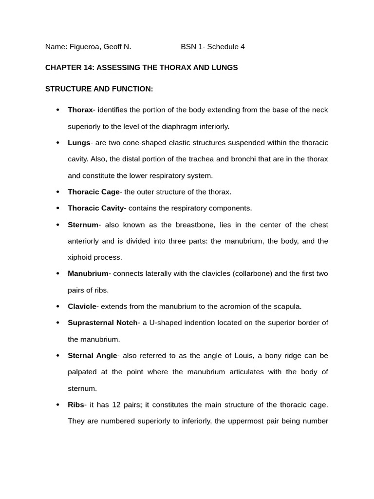 Thorax and Lung Assessment Guide | PDF | Thorax | Lung