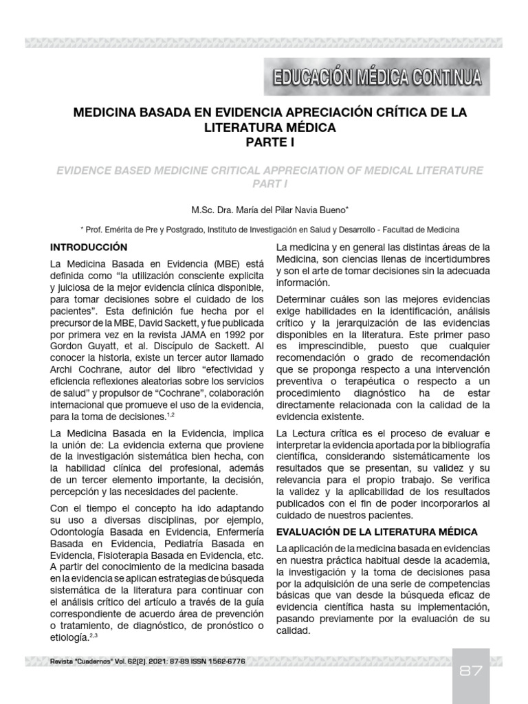 Crítica a la Medicina Basada en Evidencia | PDF | Evidencia basada en ...