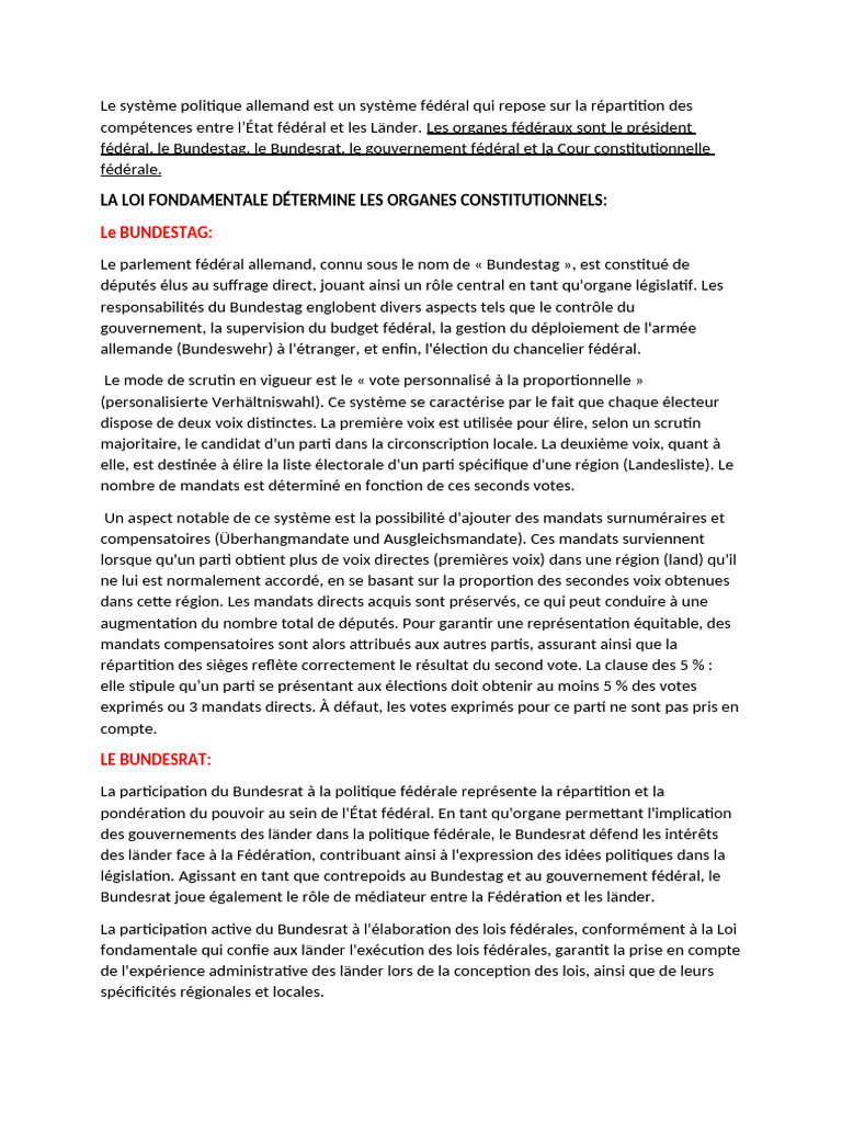 Système politique fédéral allemand | PDF | Politique de l'Allemagne | Loi