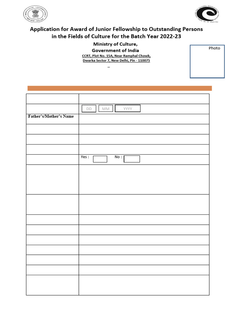 CCRT Junior Fellowship 2022-23 Application | PDF
